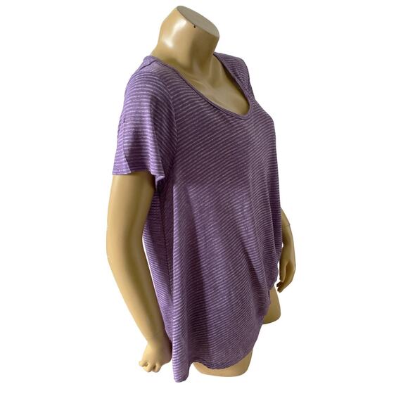WORLD UNITY Womens Size XXL Short Sleeve Ruched Purple Striped T Tee Shirt NWT - Picture 3 of 8